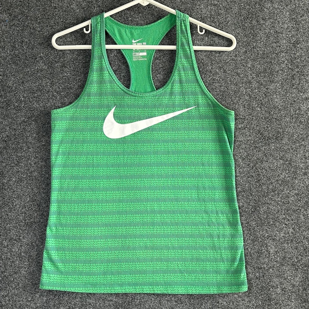 Nike Tank Top Shirt Womens Small Green Striped Athletic Cut Dri Fit Workout